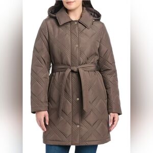 NEW! Jones New York Brown Quilted Belted Jacket Size XL